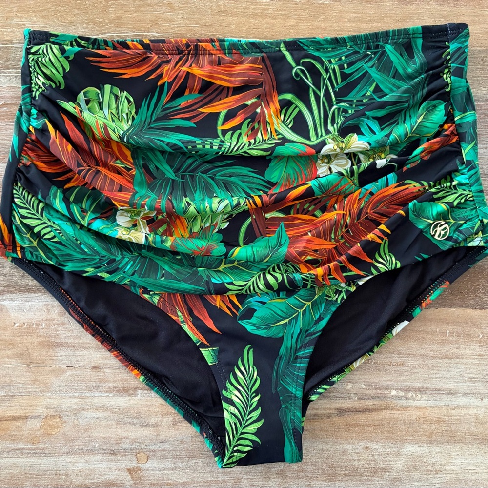 SeaSpray Bali Tropical High Waist Bikini Brief Green, Size 10 NWT